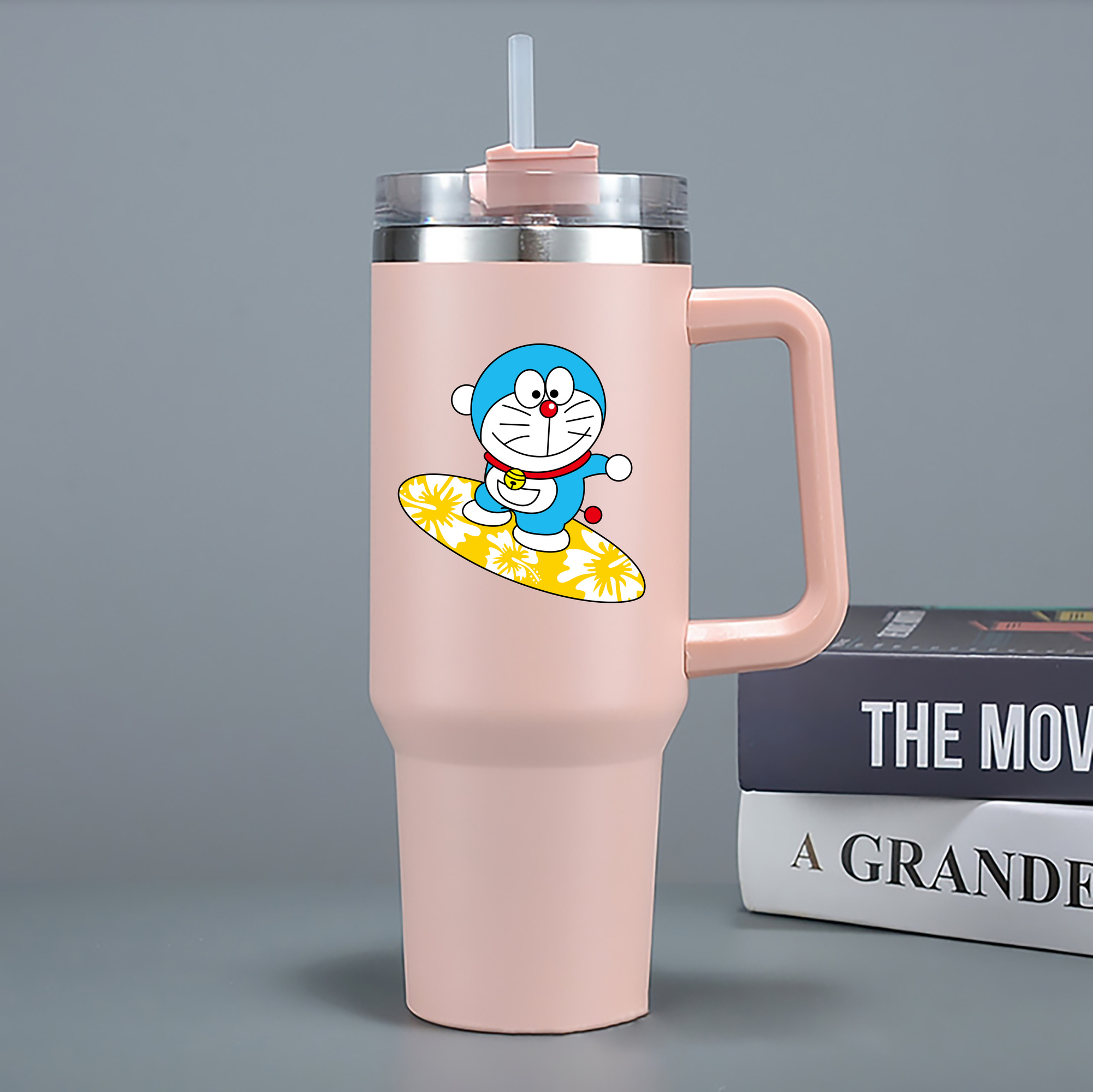 （画像用） ドラえもん Doraemon 1200mL車用タンブラー - クリスタルステッカー（プラスチックストロー付き）